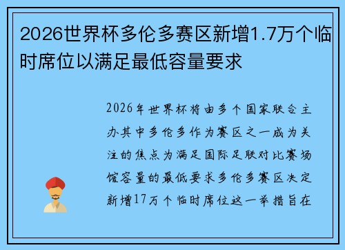 2026世界杯多伦多赛区新增1.7万个临时席位以满足最低容量要求